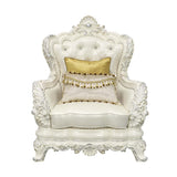 Adara Pearl White Synthetic Leather & Antique White Finish Chair