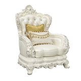 Adara Pearl White Synthetic Leather & Antique White Finish Chair