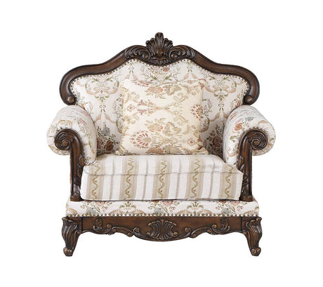 Nayla Pattern Fabric & Cherry Finish Chair