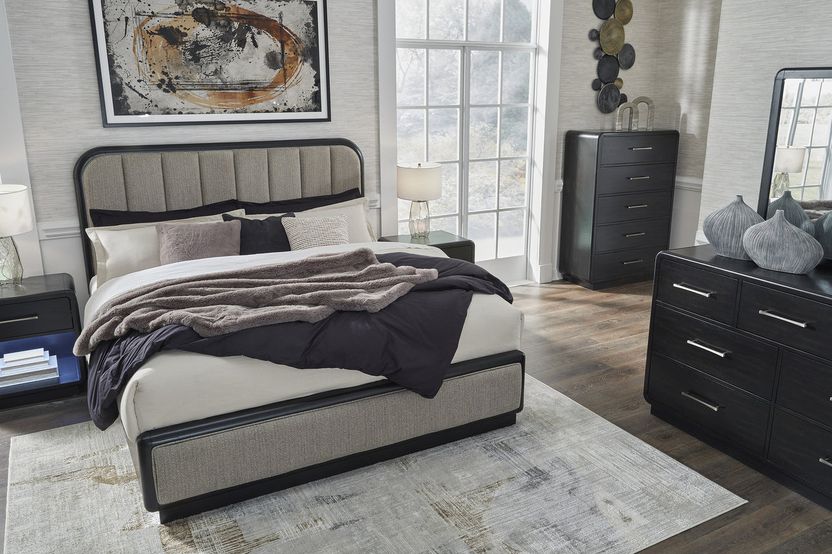 Rowanbeck Panel Bedroom Set In Black and Gray
