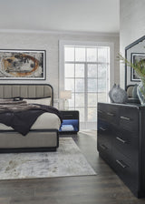 Rowanbeck Panel Bedroom Set In Black and Gray