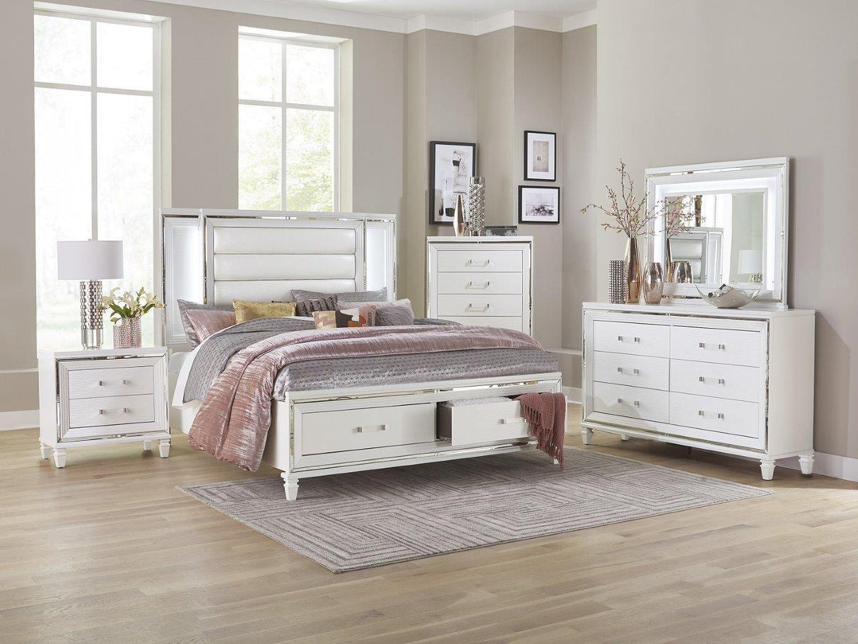Tamsin White Metallic Storage Platform Bedroom Set