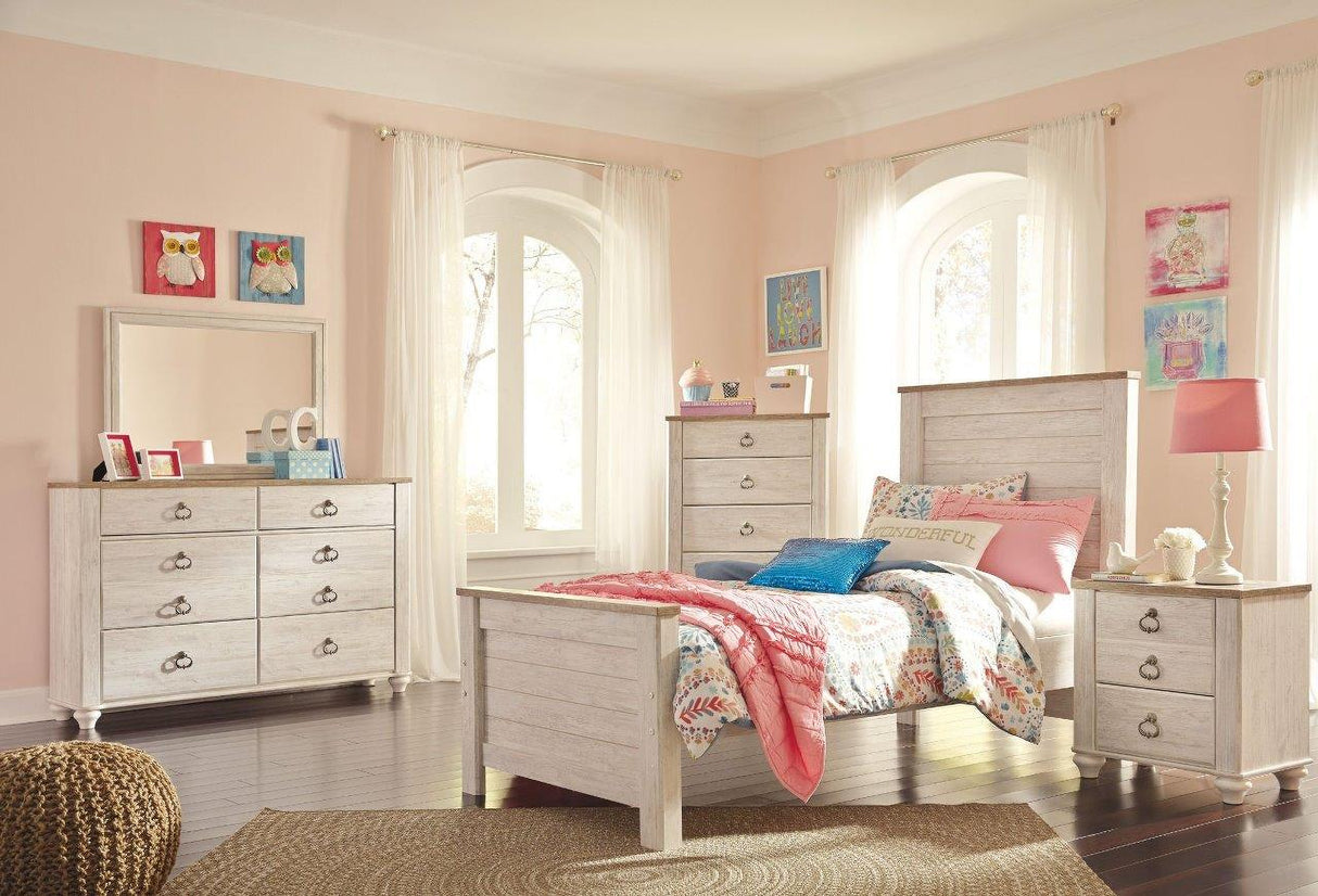 Willowton Whitewash Youth Panel Bedroom Set