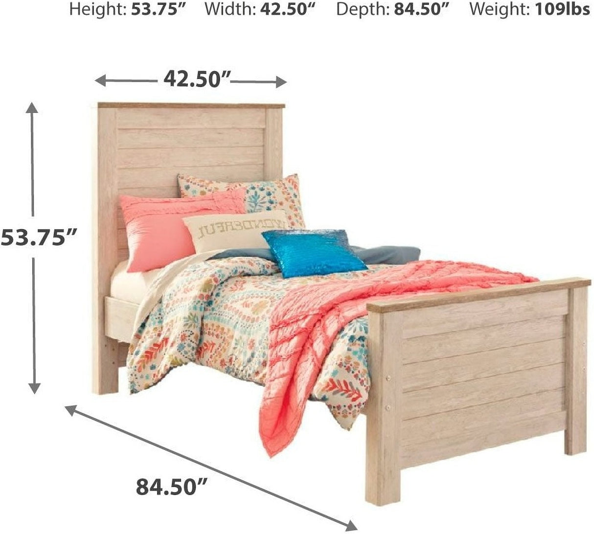 Willowton Whitewash Youth Panel Bedroom Set