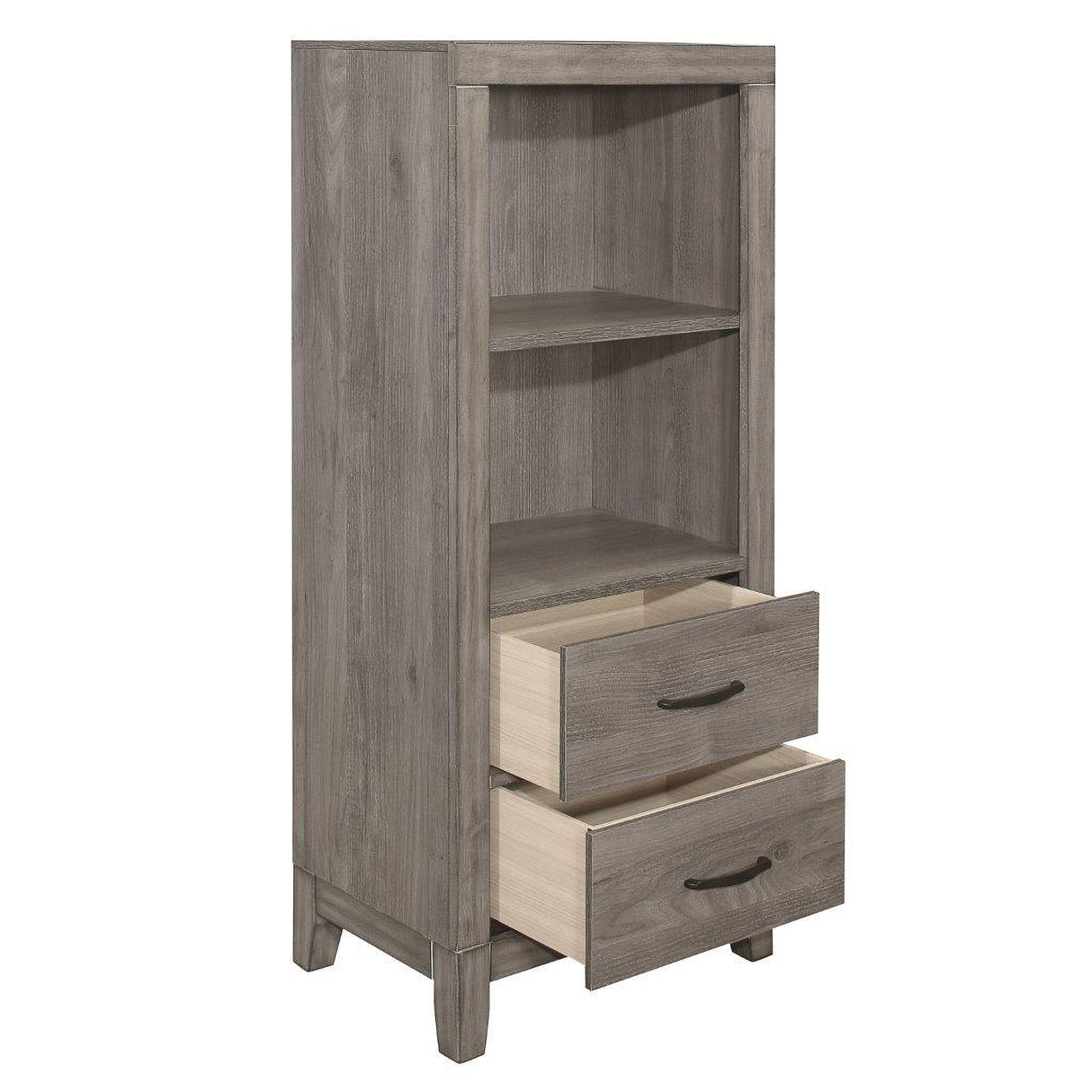 Woodrow Brownish Gray Platform Bookcase Bedroom Set