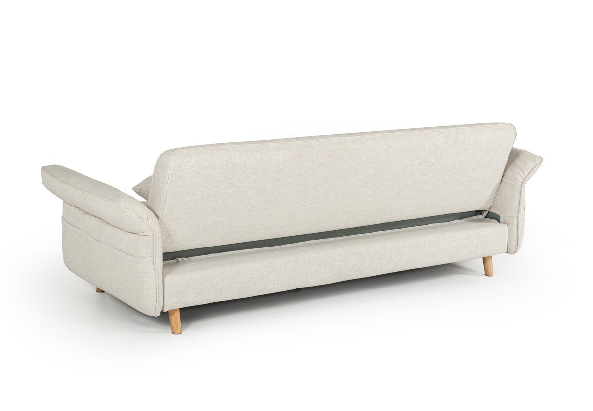Divani Casa Jeremiah Modern Ivory Fabric Sofabed & Ottoman W/ Storage