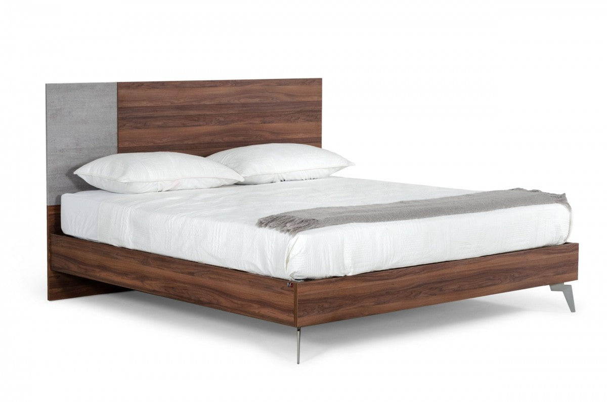 Palermo Queen Bed - Modern Italian Faux Concrete & Walnut Bed