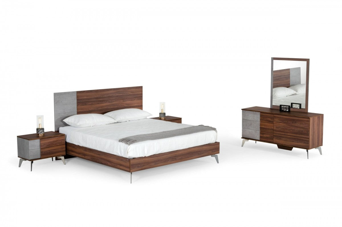Palermo King Bed - Modern Italian Faux Concrete & Walnut Bed